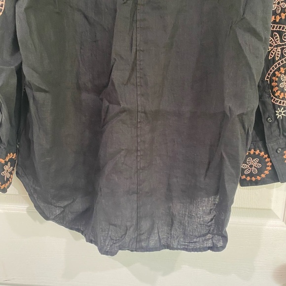 Johnny Was Faye Relaxed Linen Button Down Embroidered Shirt Lagenlook Size L - Picture 13 of 15